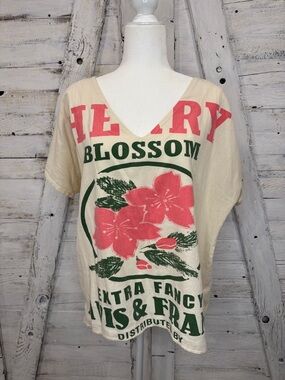 Cream Floral Graphic V-Neck Feed Sack Blouse - Jaded Gypsy